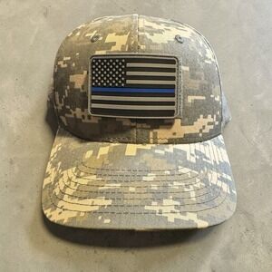 Rapdom Tactical Gear Camo Hat Thin Blue Line American Flag Patch Adjustable Cap